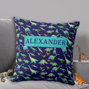 Personalisierter Dinosaurier Blau Kissen