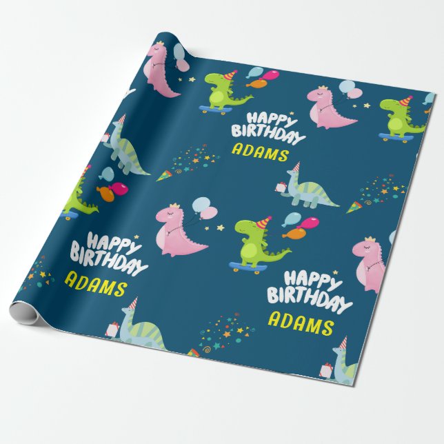 Personalisierter Dinosaurier-Kindergeburtstag Geschenkpapier (Ungerollt)