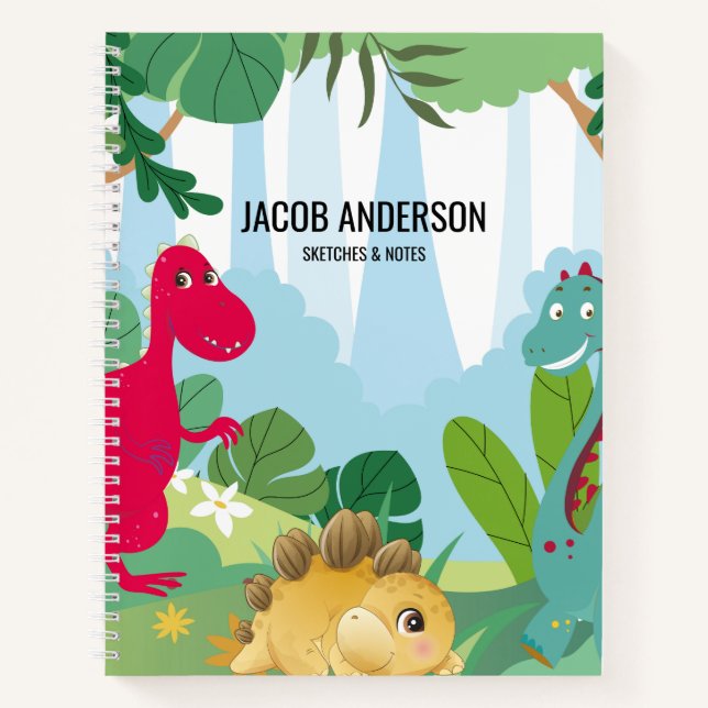 Personalisierter Dinosaurier zurück zum Schulbuch Notizbuch (Vorderseite)