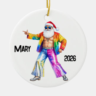 Personalisierter Disco 1970er Weihnachtsmann Keramik Ornament