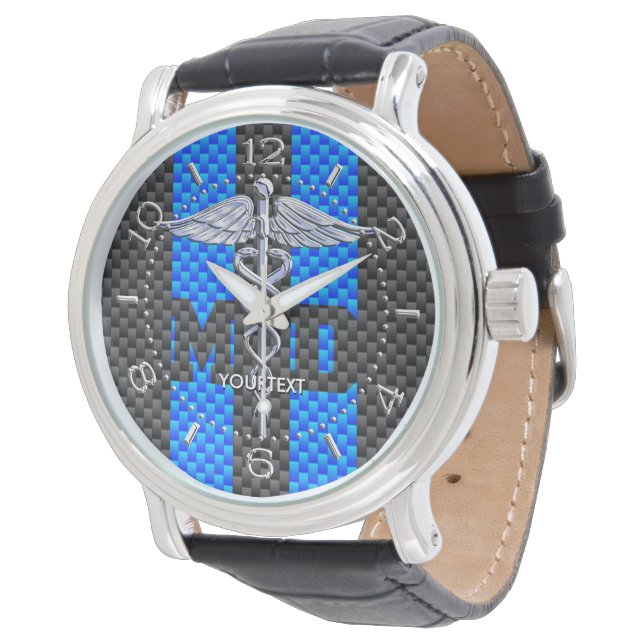 Personalisierter Doctor MD Caduceus Carbon Streife Armbanduhr (Schrägansicht)