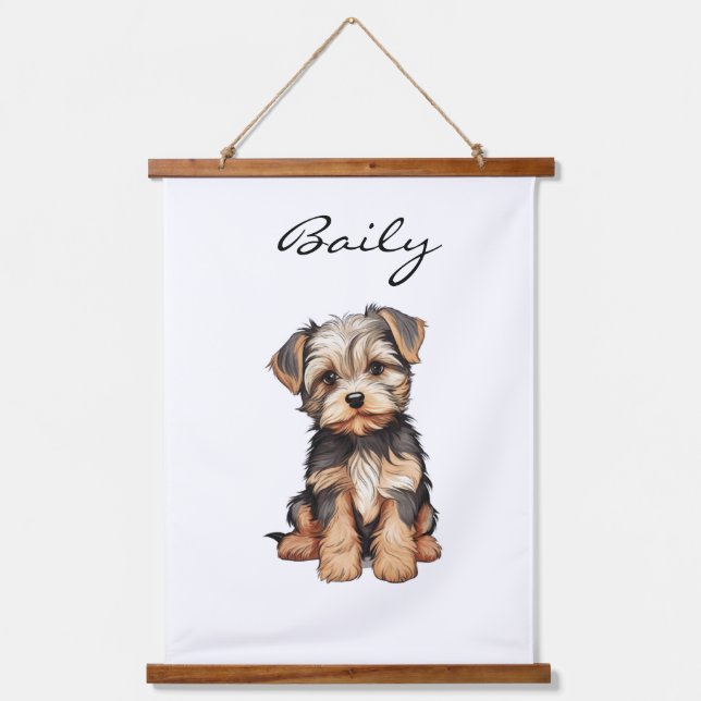 PERSONALISIERTER DOG PORTRAIT BANNER-MORKIE ART DR WANDTEPPICH MIT HOLZRAHMEN (Vorderseite)