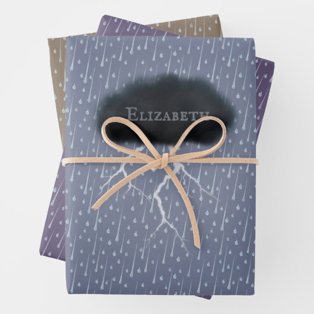 Personalisierter Donnerwolkenregen & Blitzschlag Geschenkpapier Set (Beispiel)