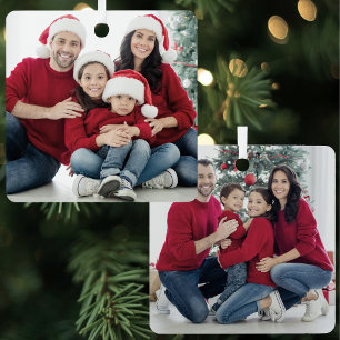 Personalisierter doppelseitiger Familien-2-Foto-We Ornament Aus Metall