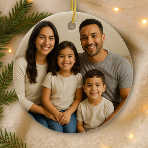 Personalisierter doppelseitiger Familienfoto-Weihn Keramik Ornament
