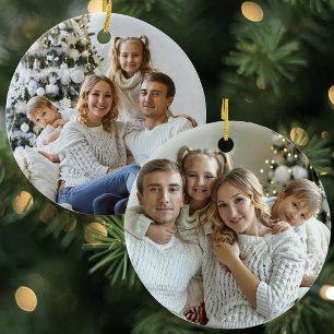 Personalisierter doppelseitiger Familienfoto-Weihn Keramik Ornament