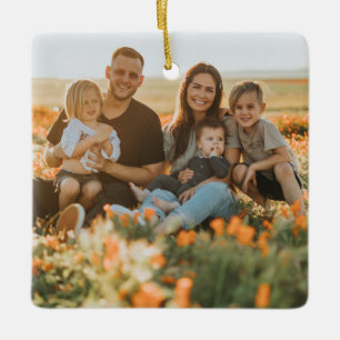 Personalisierter doppelseitiger Familienfoto-Weihn Keramikornament