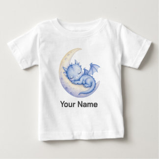 Personalisierter Drache schlafend auf dem Halbmond Baby T-shirt