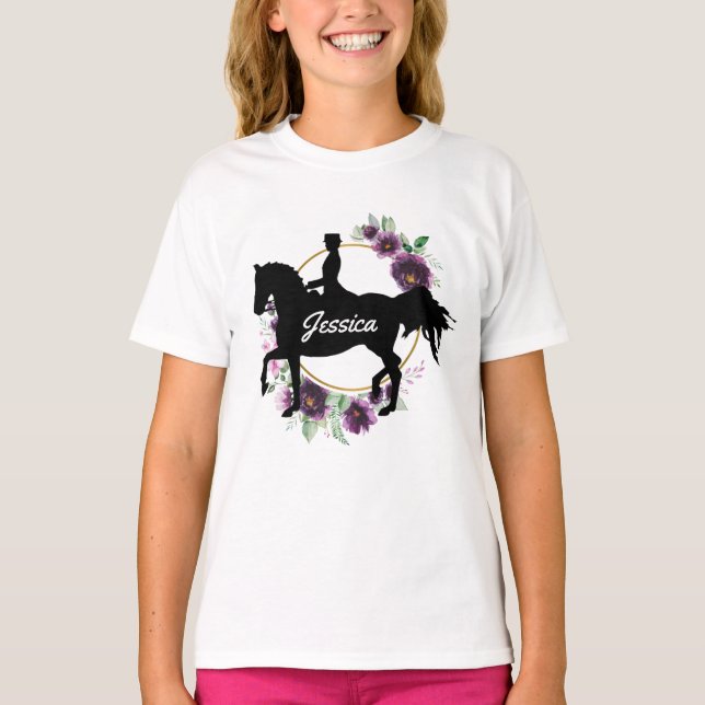 Personalisierter Dressur Pferdereiten  T-Shirt (Vorderseite)