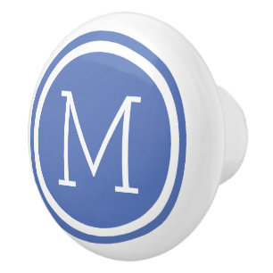 Personalisierter Druckknopf für blaues Monogramm Keramikknauf