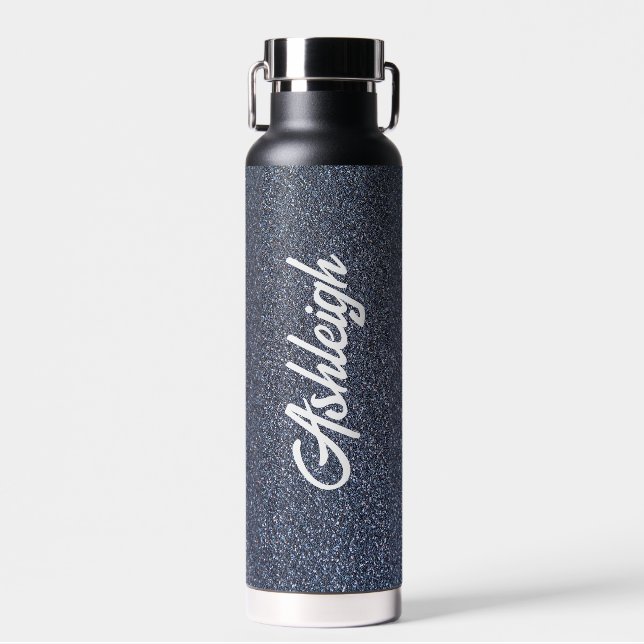 Personalisierter Dunkelblauer Glitzer Trinkflasche (Vorne)