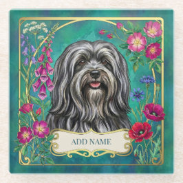Personalisierter dunkelgrauer Lhasa-Apso-Glasunter Glasuntersetzer