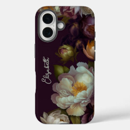 Personalisierter dunkler botanischer Floral iPhone 16 Hülle