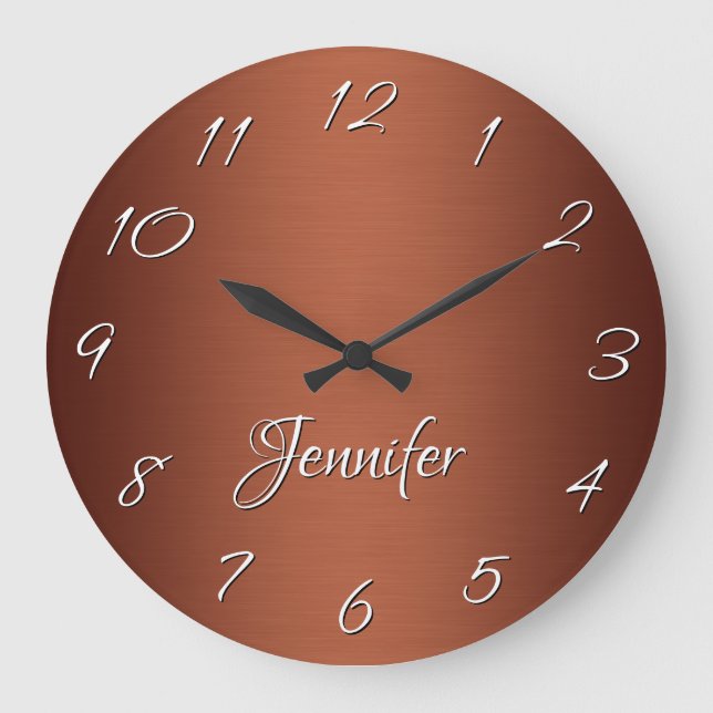 Personalisierter dunkler gebürsteter Kupfer Ombre Große Wanduhr (Vorderseite)