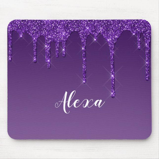 Personalisierter dunkler Lila Glitzer Mousepad (Vorne)