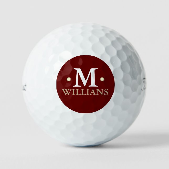 Personalisierter dunkler roter Kreis mit 1 Buchsta Golfball (Vorderseite)