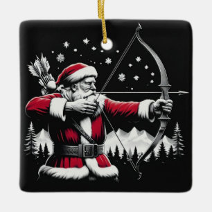 Personalisierter Dunkler Santa Doing Bogenschießen Keramikornament