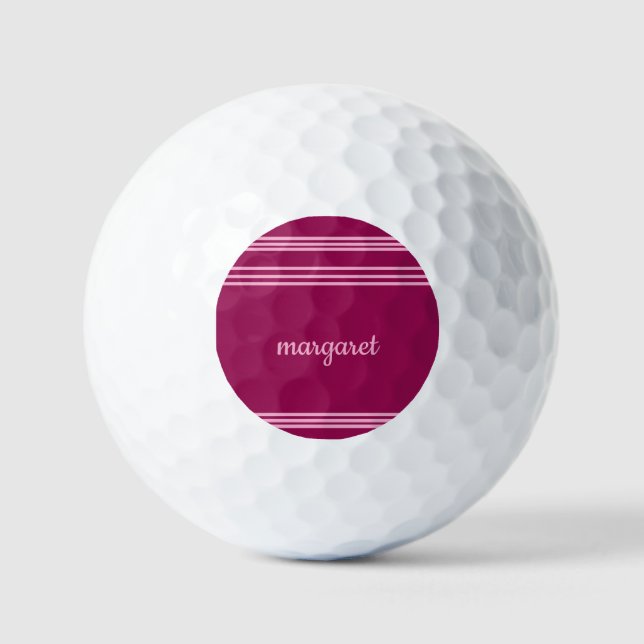 Personalisierter Dusky-Maroon mit rosa Streifen Golfball (Vorderseite)