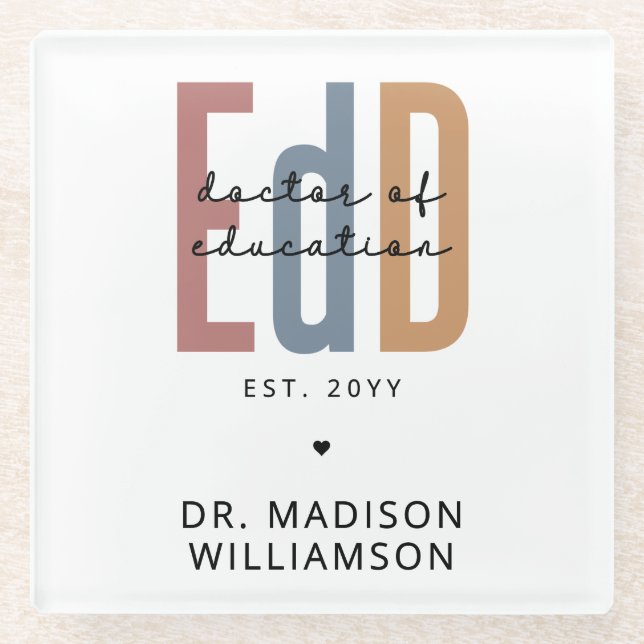 Personalisierter EdD-Doktor des Abschlusses Bildun Glasuntersetzer (Vorderseite)