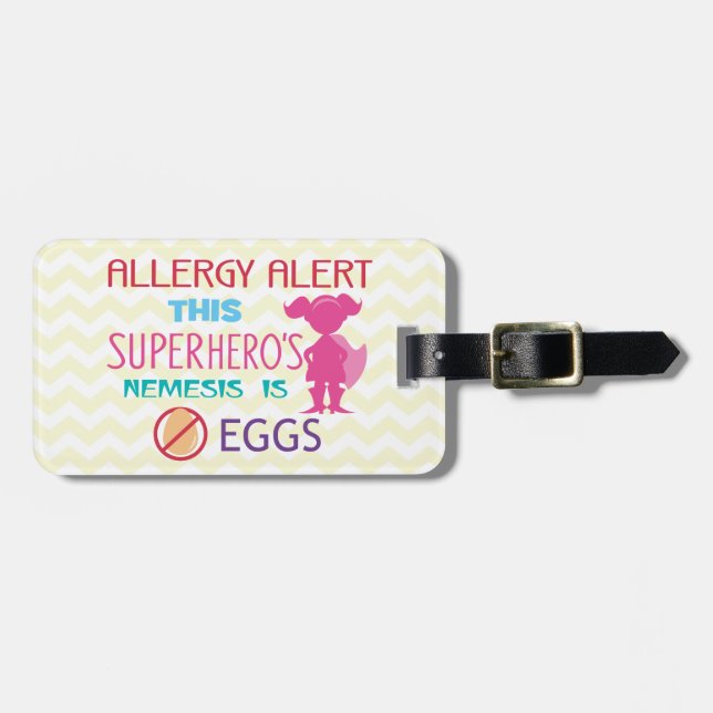 Personalisierter Ei-Allergiesuperhero-Alarm Gepäckanhänger (Vorderseite horizontal)