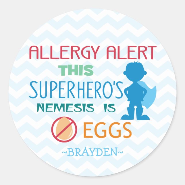 Personalisierter Eier Allergie Superheld Runder Aufkleber (Vorderseite)
