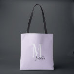 Personalisierter einfacher Name und Monogramm lila Tasche<br><div class="desc">Elegantes modernes Personalisiertes Monogramm und Name Tote Taschen in Schwarz,  Weiß und Lavendel lila Farbe,  einfach und stilvoll. große personalisierte Brautparty Geschenke bei Hochzeitsfeier,  Brautparty oder Junggeselinnen-Abschied.  Passen Sie die Hintergrundfarbe mit Ihrer Wahl an.</div>