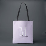 Personalisierter einfacher Name und Monogramm lila Tasche<br><div class="desc">Elegantes modernes Personalisiertes Monogramm und Name Tote Taschen in Schwarz,  Weiß und Lavendel lila Farbe,  einfach und stilvoll. große personalisierte Brautparty Geschenke bei Hochzeitsfeier,  Brautparty oder Junggeselinnen-Abschied.  Passen Sie die Hintergrundfarbe mit Ihrer Wahl an.</div>