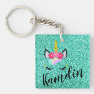 Personalisierter Einhorn Aquamariner Glitzer Schlü Schlüsselanhänger