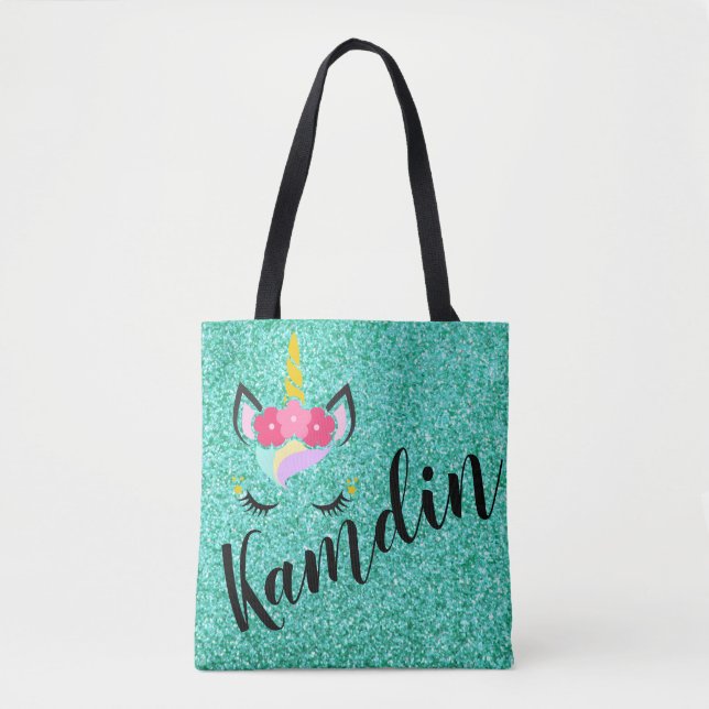 Personalisierter Einhorn Aquamariner Glitzer Tote  Tasche (Vorderseite)