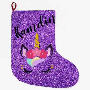 Personalisierter Einhorn Lila Glitter Weihnachtsst Großer Weihnachtsstrumpf