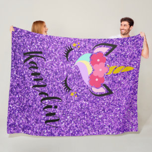 Personalisierter Einhorn Lila Glitzer Fleece Throw
