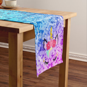 Personalisierter Einhorn-Ombre-Glitter-Tischläufer Kurzer Tischläufer