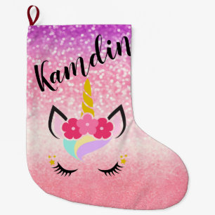 Personalisierter Einhorn-Ombre-Glitter-Weihnachtss Großer Weihnachtsstrumpf