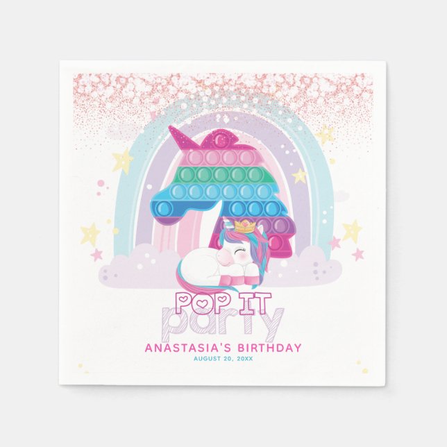 Personalisierter Einhorn-Pop Geburtstag Serviette (Vorderseite)