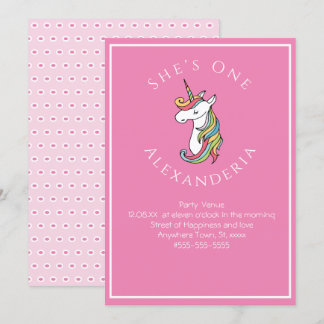 Personalisierter Einhorn Regenbogen Rosa Gi 1. Geb Einladung