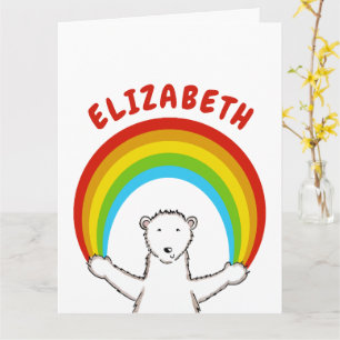 Personalisierter Eisbär und Regenbogen Geburtstag Karte