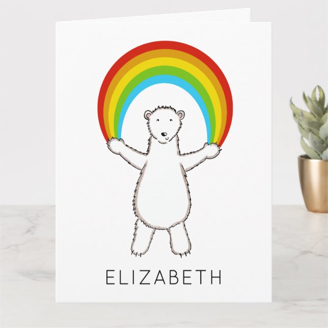Personalisierter Eisbär und Regenbogen Geburtstag Karte (Kleine Pflanze)