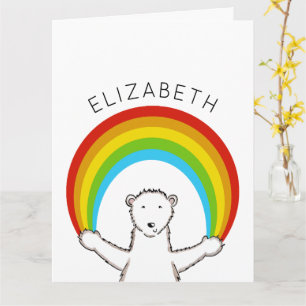 Personalisierter Eisbär und Regenbogen Geburtstag Karte