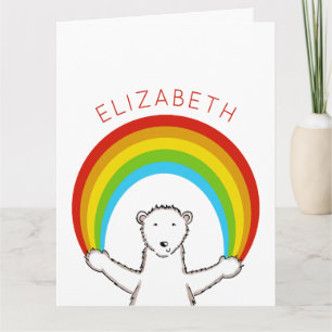 Personalisierter Eisbär und Regenbogen Geburtstag Karte