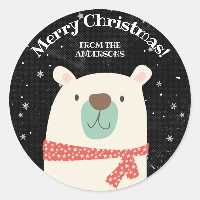Personalisierter Eisbär Weihnachten Runder Aufkleber (Vorderseite)