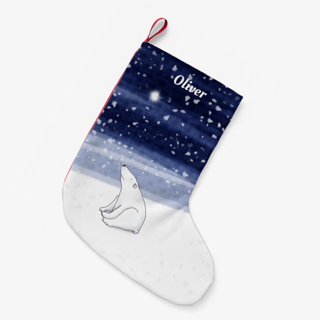 Personalisierter Eisbär Weihnachtssocken Kleiner Weihnachtsstrumpf (Vorderansicht (hängend))