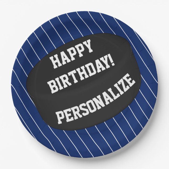 Personalisierter Eishockey-Puck Ball zum Geburtsta Pappteller (Vorderseite)