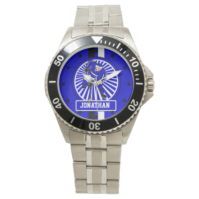 Personalisierter Eishockey-Spieler Blue Armbanduhr (Vorderseite)