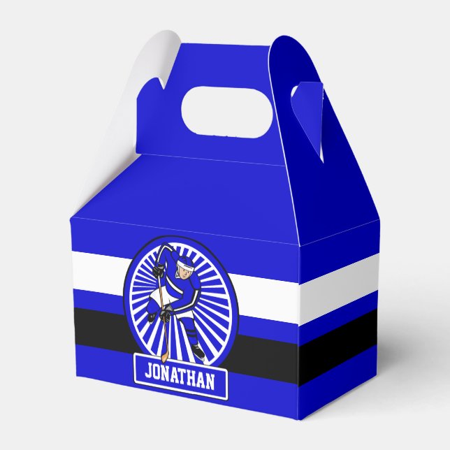 Personalisierter Eishockey-Spieler Blue Geschenkschachtel (Rückseite)