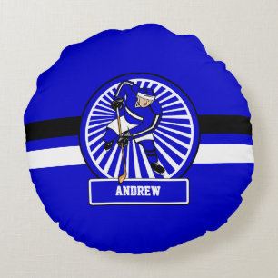 Personalisierter Eishockey-Spieler Blue Rundes Kissen