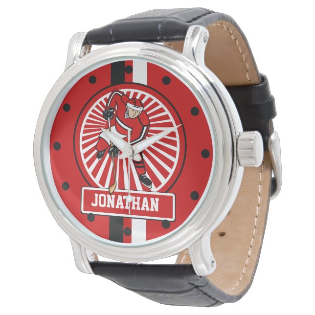 Personalisierter Eishockeyspieler Armbanduhr (Schrägansicht)