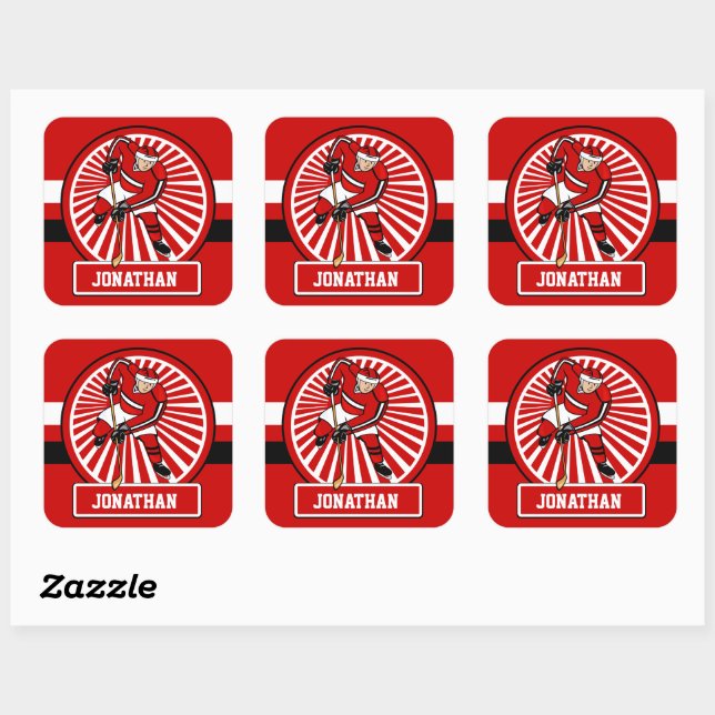 Personalisierter Eishockeyspieler Quadratischer Aufkleber (Blatt)