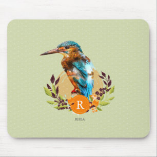 Personalisierter Eisvogel und Blumenentwurf Mousepad
