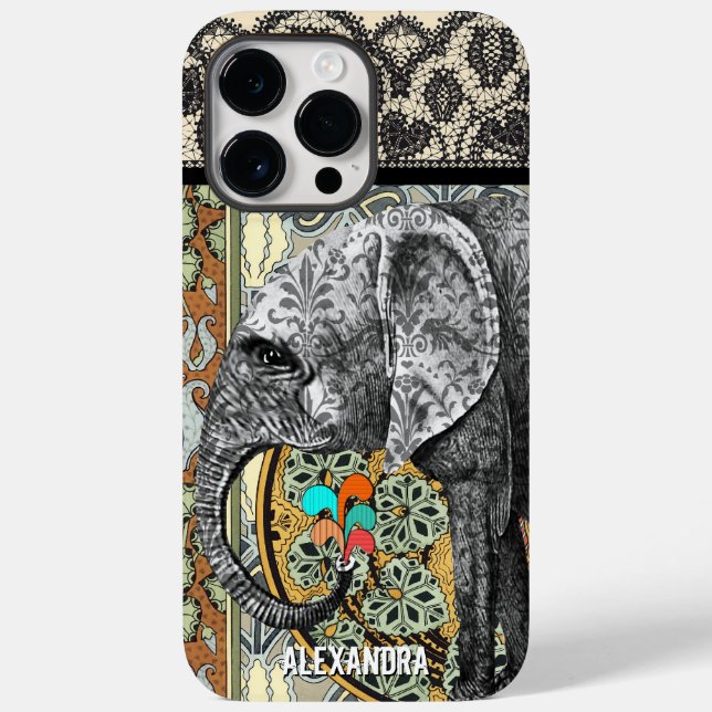 Personalisierter Elefant Damask Case-Mate iPhone 14 Pro Max Hülle (Rückseite)