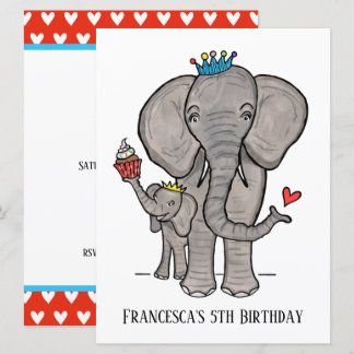 Personalisierter Elefant und Baby Einladung zum Ge